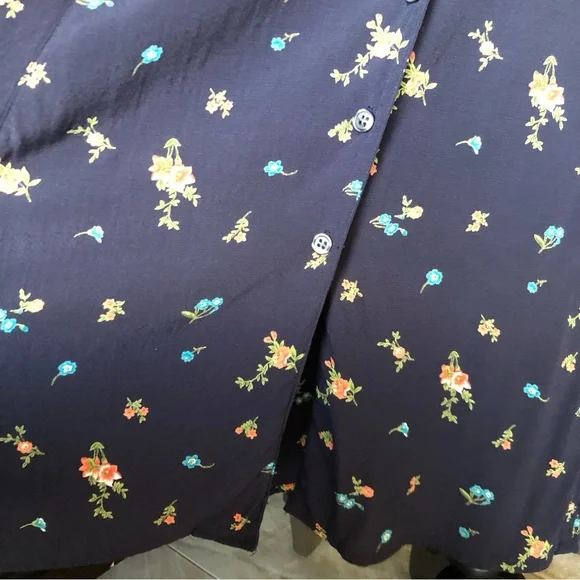 Vtg Eddie Bauer navy floral cottagecore prairie midi shirt dress button down M - Picture 6 of 13